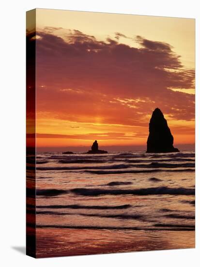 Sunset on the Haystack Rocks in Cannon Beach, Clatsop County, Northern Coast, Oregon, USA-null-Premier Image Canvas