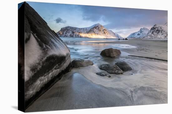 Sunset on the Surreal Skagsanden Beach Surrounded by Snow Covered Mountains-Roberto Moiola-Premier Image Canvas