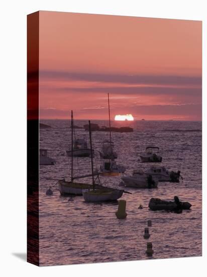 Sunset Over Boats Moored at Sea, Tregastel, Cote De Granit Rose, Cotes d'Armor, Brittany, France-David Hughes-Premier Image Canvas