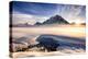 Sunset over mountains at Bow Lake in Banff, Canada during the winter with snow and blue skies-David Chang-Premier Image Canvas