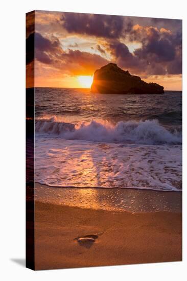Sunset over Roche Ronde Rock Off the Coast of Biarritz, Pyrenees Atlantiques, Aquitaine-Martin Child-Premier Image Canvas