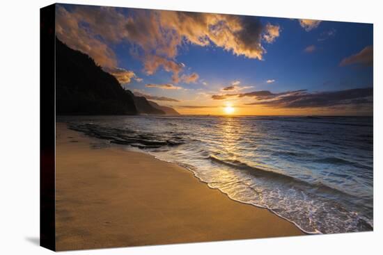 Sunset over the Na Pali Coast from Ke'e Beach, Haena State Park, Kauai, Hawaii, USA-Russ Bishop-Premier Image Canvas