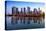 Sunset over the Tall Skyscrapers of Chicago from Navy Pier with Artificial Water Reflection-Steve Heap-Premier Image Canvas