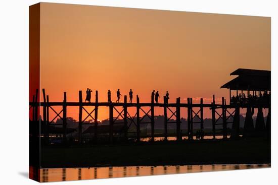 Sunset over U Bein Bridge, Taungthman Lake, U Bein, Amarapura, Myanmar (Burma), Asia-Nathalie Cuvelier-Premier Image Canvas