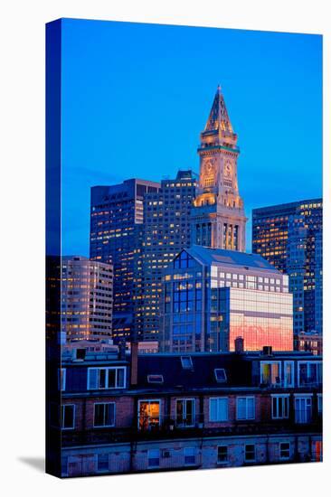 Sunset reflects in windows of Boston skyline Commerce House Tower shot at dusk, Boston, MA-null-Premier Image Canvas