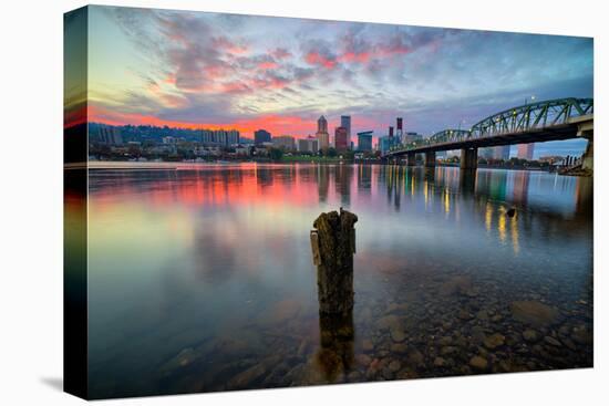 Sunset River Scene, Hawthorne Bridge, Eastbank Esplande, Portland Oregon-Vincent James-Premier Image Canvas