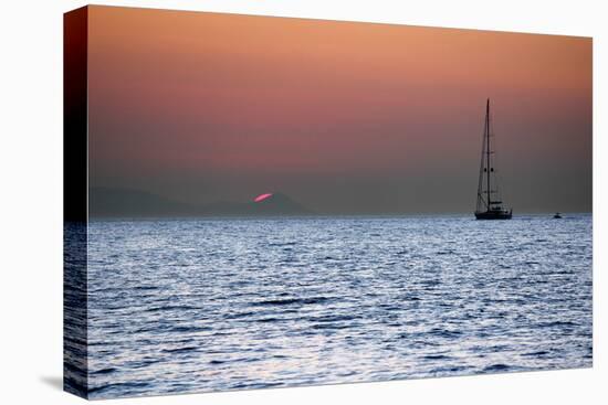 Sunset Sailboat Aegean Sea Santorini Greece-null-Stretched Canvas