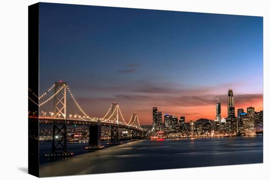 Sunset view of San Francisco from Treasure Island of the Bay Bridge with pink clouds at blue hour-David Chang-Premier Image Canvas