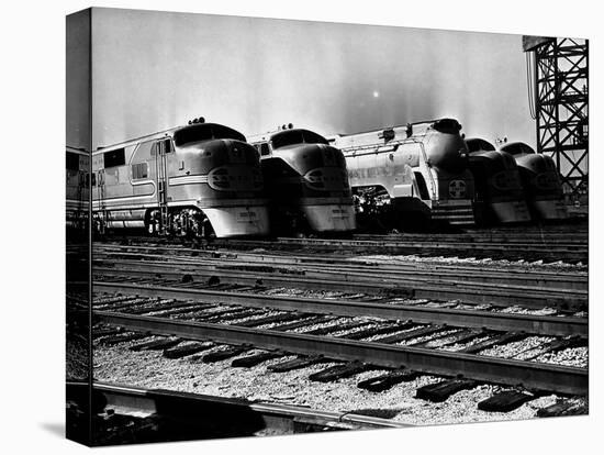 Super Chief and El Capitan Locomotives from the Santa Fe Railroad Sitting in a Rail Yard-William Vandivert-Premier Image Canvas