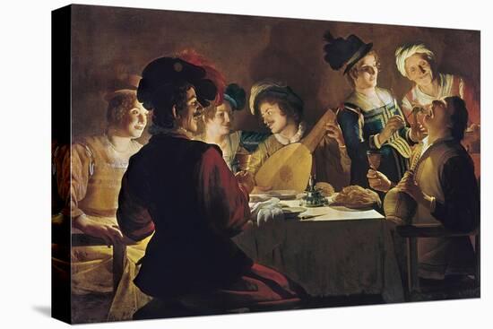 Supper with the Minstrel and His Lute-Gerrit van Honthorst-Stretched Canvas