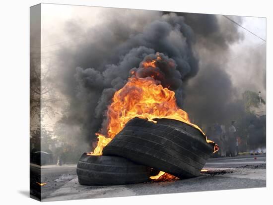 Supporters of Pakistani Shiite Muslim Group, Gather Near to Burning Tire Barricades Rally, Pakistan-null-Premier Image Canvas