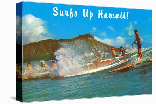Surf's Up Hawaii, Diamond Head-null-Stretched Canvas