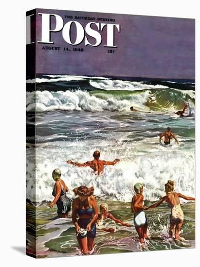 "Surf Swimming," Saturday Evening Post Cover, August 14, 1948-John Falter-Premier Image Canvas