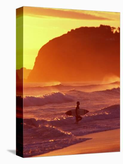 Surfer at Sunset, St Kilda Beach, Dunedin, New Zealand-David Wall-Premier Image Canvas