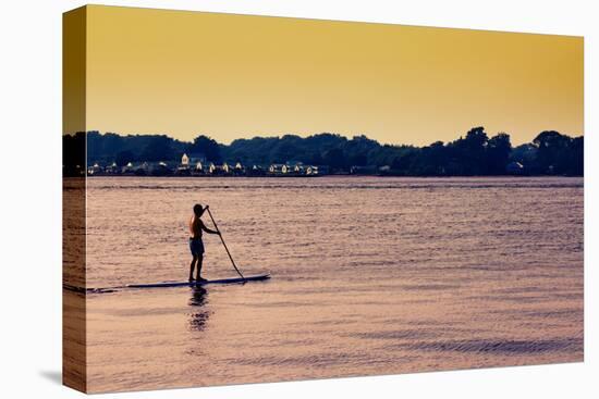 Surfer Paddling Shelter Island NY Color-null-Stretched Canvas