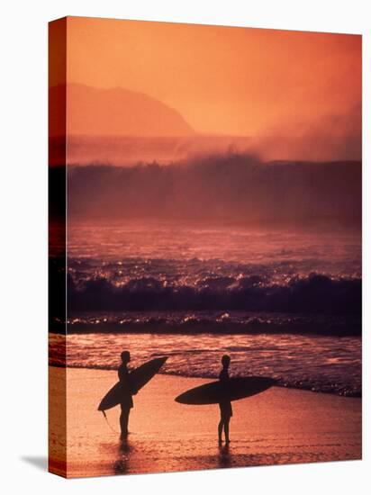 Surfers at Sunset, Oahu, Hawaii-Bill Romerhaus-Premier Image Canvas