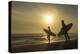 Surfers on Bloubergstrand at sunset, Cape Town, Western Cape, South Africa, Africa-Ian Trower-Premier Image Canvas