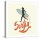 Surfin' - Typographic Design with Running Surfer-Tasiania-Stretched Canvas