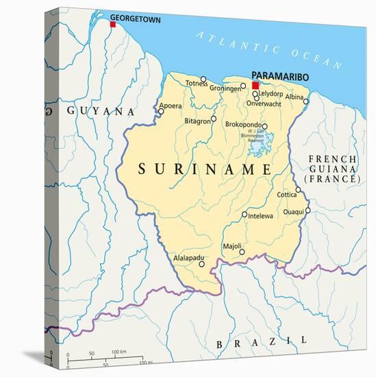 Suriname Political Map-Peter Hermes Furian-Stretched Canvas