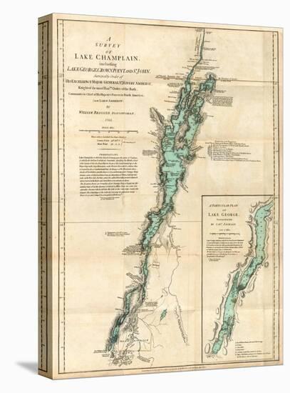 Survey of Lake Champlain, including Lake George, Crown Point and St. John, c.1776-Robert Sayer-Stretched Canvas