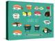 Sushi Set. Soy Sauce and Sushi Roll. Japanese Food. Vector Cartoon. Friends Forever. Comic Characte-Serbinka-Stretched Canvas