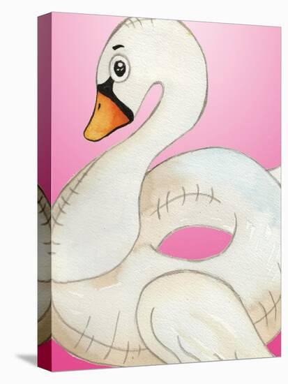 Swan Float on Pink-Elizabeth Medley-Stretched Canvas