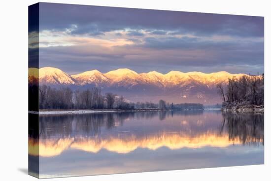 Swan Mountains Reflect into the Flathead River, Sunset, Montana, USA-Chuck Haney-Premier Image Canvas