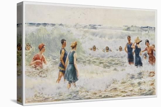 Swimmers Enjoying the Breakers on an Australian Beach-Percy F.s. Spence-Stretched Canvas
