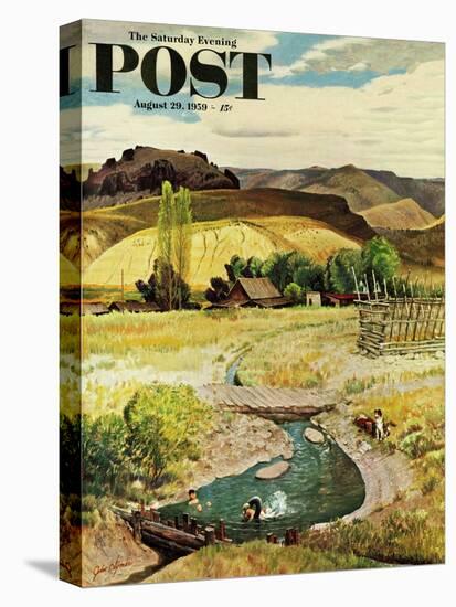 "Swimming in the Creek" Saturday Evening Post Cover, August 29, 1959-John Clymer-Premier Image Canvas