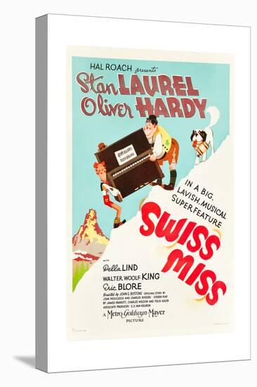 Swiss Miss, Stan Laurel, Oliver Hardy on US poster art, 1938-null-Stretched Canvas