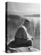 Swiss Psychiatrist Dr. Carl Jung Sitting on Stone Wall Overlooking Lake Zurich-Dmitri Kessel-Premier Image Canvas