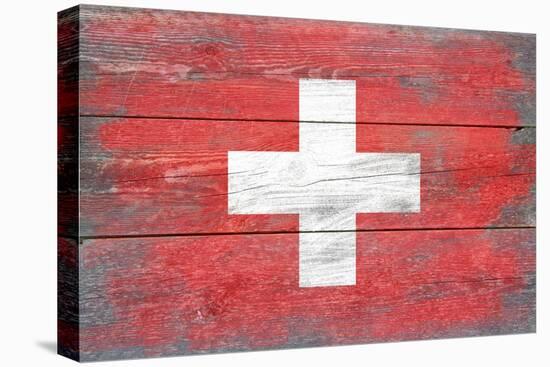 Switzerland Country Flag - Barnwood Painting-Lantern Press-Stretched Canvas