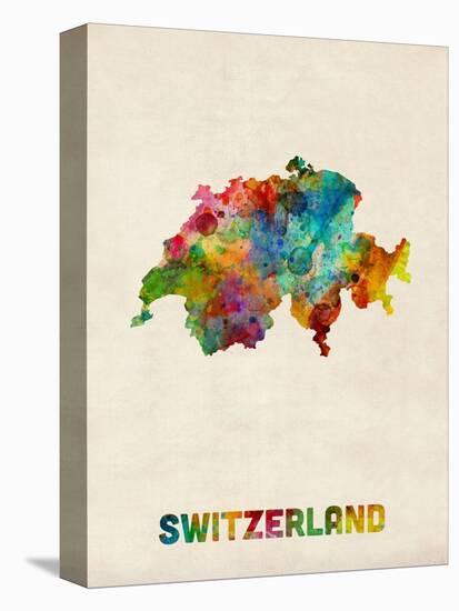 Switzerland Watercolor Map-Michael Tompsett-Stretched Canvas