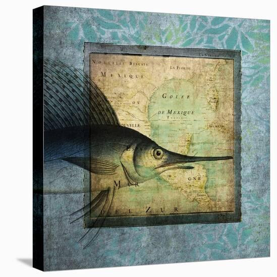 Sword Fish Map-Tina Carlson-Stretched Canvas