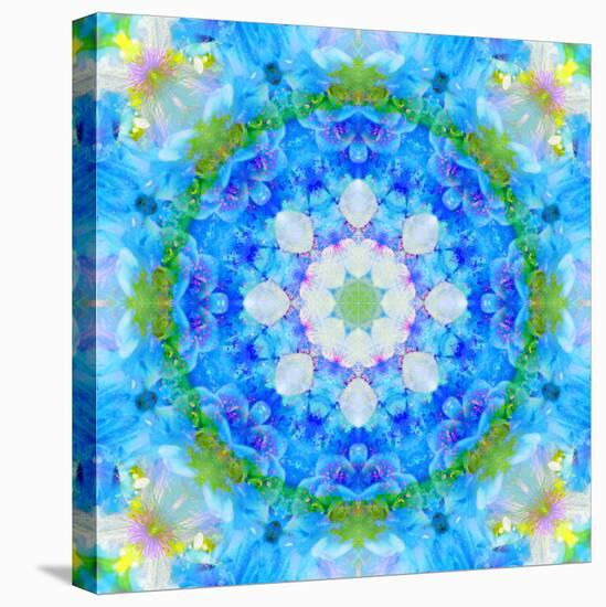 Symmetric Ornament Mandala from Flowers in Blue and Green Tones-Alaya Gadeh-Premier Image Canvas