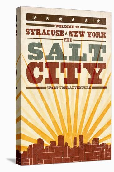 Syracuse, New York - Skyline and Sunburst Screenprint Style-Lantern Press-Stretched Canvas