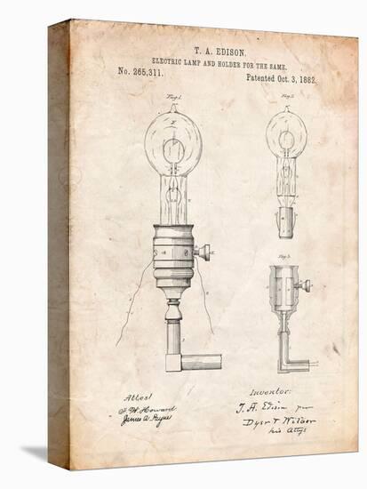 T. A. Edison Light Bulb and Holder Patent Art-Cole Borders-Stretched Canvas