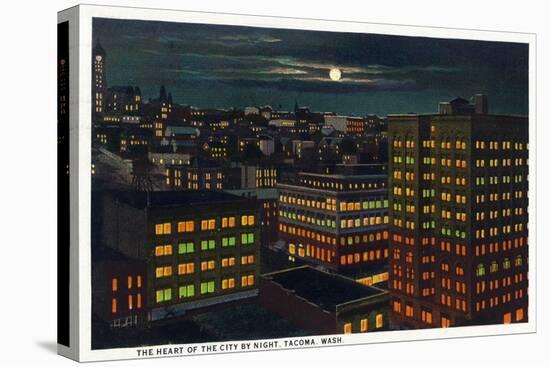 Tacoma, Washington, Heart of the City View at Night-Lantern Press-Stretched Canvas
