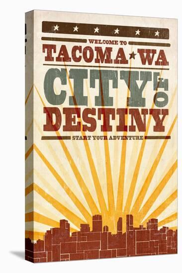 Tacoma, Washington - Skyline and Sunburst Screenprint Style-Lantern Press-Stretched Canvas