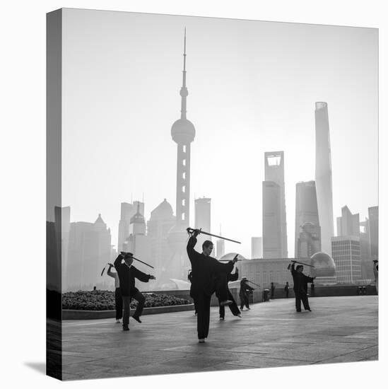 Tai Chi on the Bund (With Pudong Skyline Behind), Shanghai, China-Jon Arnold-Premier Image Canvas