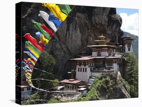 Taktshang Goemba (Tigers Nest Monastery) with Prayer Flags and Cliff, Paro Valley, Bhutan, Asia-Eitan Simanor-Premier Image Canvas