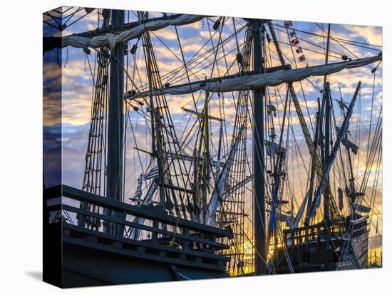 Tall ships against sky at sunrise, Rosmeur Harbour in Douarnenez city, Finistere, Brittany, France-Panoramic Images-Premier Image Canvas