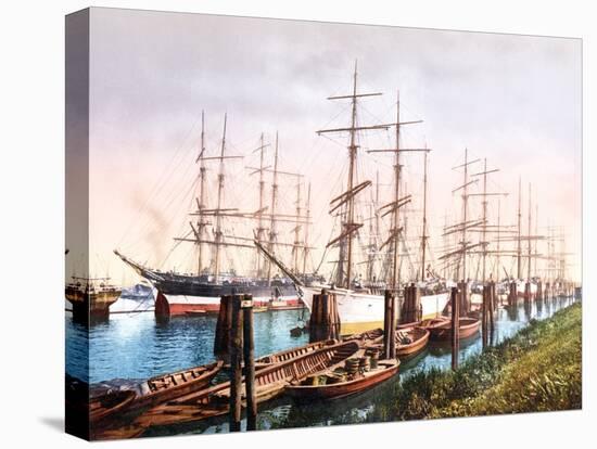 Tall Ships Mooring in the Harbour, Hamburg, Pub. C.1895-null-Premier Image Canvas