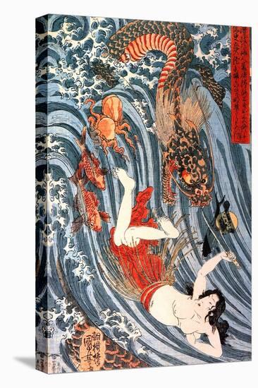 Tamatori Being Pursued by a Dragon-Kuniyoshi Utagawa-Premier Image Canvas