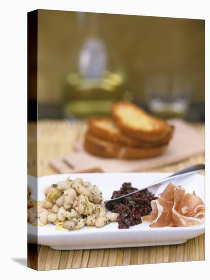 Tapas Plate: Beans with Lime, Olive Tapenade, Ham-Louise Lister-Premier Image Canvas