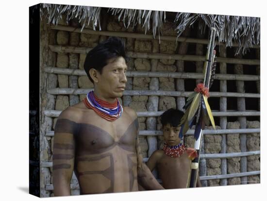 Tapirape Indian Chief and Son, Brazil-null-Premier Image Canvas