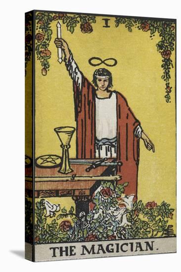 Tarot Card With a Magician Holding an Object Wearing a Red Robe, Before a Table With a Sword-Arthur Edward Waite-Premier Image Canvas