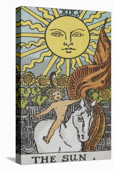 Tarot Card With a Young Child Riding a White Horse With Large Sunflowers and Sun Behind-Arthur Edward Waite-Premier Image Canvas