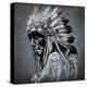 Tattoo Art, Portrait Of American Indian Head Over Dark Background-outsiderzone-Stretched Canvas