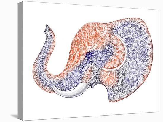 Tattoo Profile Elephant with Patterns and Ornaments-Vensk-Stretched Canvas